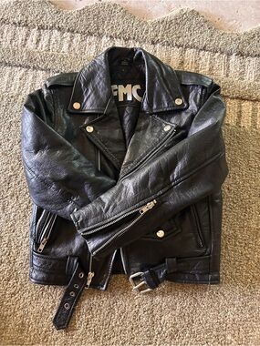 Kids Black Leather Biker Jacket